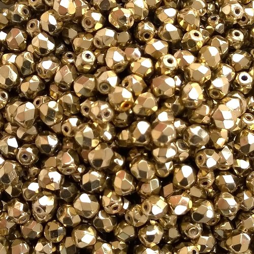 Lot 50 perles de facettes verre de boheme 4mm coloris crystal amber full 00030/26440 - dore - or - full dorado