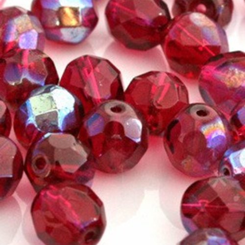 Lot 50 perles de facettes verre de boheme 4mm coloris fuchsia ab 70350/28701 - avec des reflets