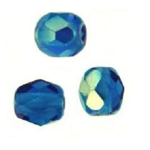 Lot 50 perles de facettes verre de boheme 4mm coloris coloris indicolite ab  - bleu avec des reflets