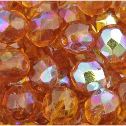 Lot 50 perles de facettes verre de boheme 4mm coloris topaz ab 10080/28701 - orange avec des reflets