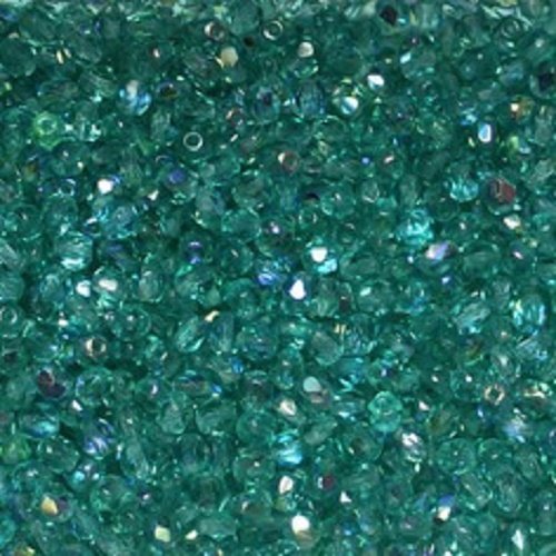 Lot 50 perles de facettes verre de boheme 4mm coloris zircon green medium ab 60200/28701 - vert avec des reflets