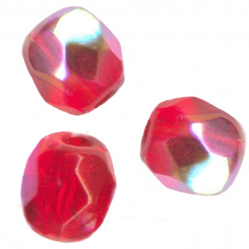 Lot 50 perles de facettes verre de boheme 4mm coloris light siam ab 90080/28701 - rouge avec des reflets
