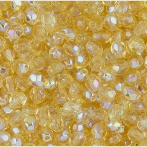 Lot 50 perles de facettes verre de boheme 4mm coloris light topaz ab 10020/28701 - orange avec des reflets