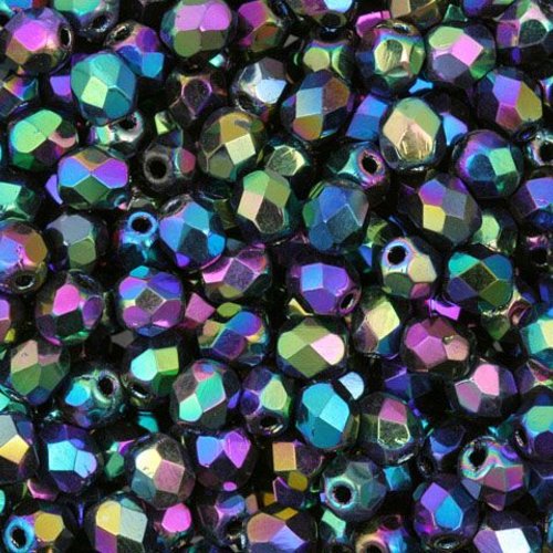 Lot 50 perles de facettes verre de boheme 4mm coloris jet ab2x 23980/28300 - noir - black - multicolor