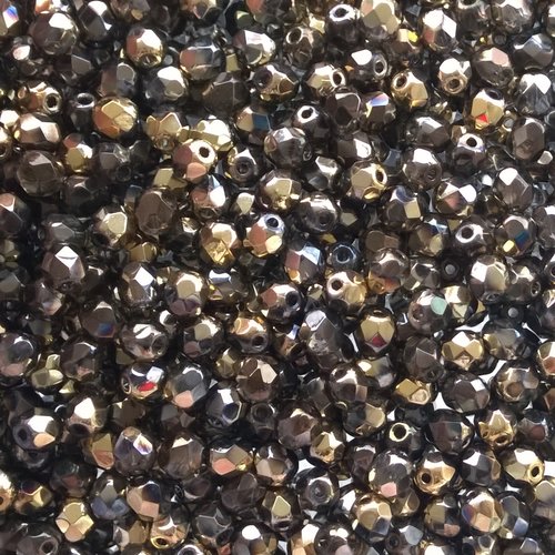 Lot 50 perles de facettes verre de boheme 4mm coloris california night 00030/98543 - gris / or
