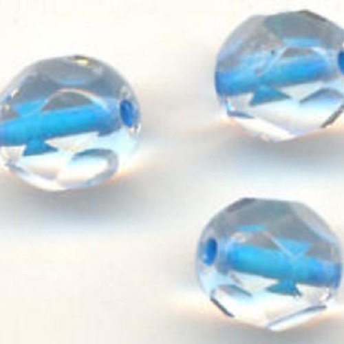 Lot 50 perles de facettes verre de boheme 4mm coloris crystal blue lined 00030/44863 - transparent / bleu