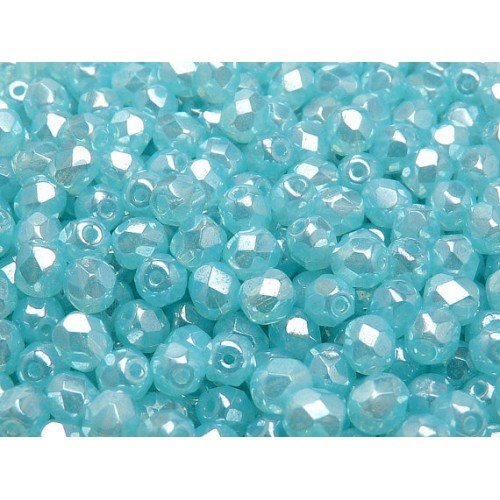 Lot 50 perles de facettes verre de boheme 4mm coloris aquamarine luster 60010/14400 - bleu