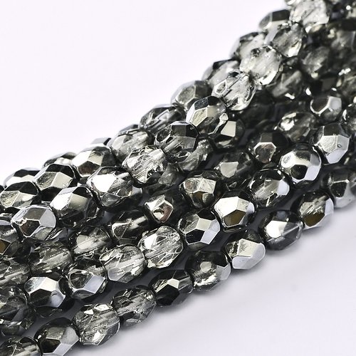 Lot 50 perles de facettes verre de boheme 4mm coloris crystal earthtone mettalic ice 00030/67437 - transparent - noir - argent