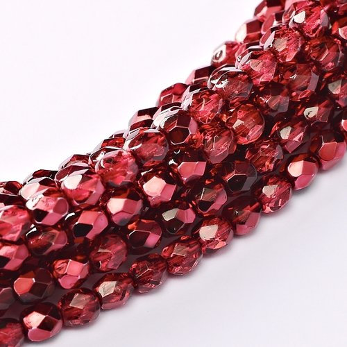 Lot 50 perles de facettes verre de boheme 4mm coloris crystal pomegranate mettalic ice 00030/67958 - transparent - rouge