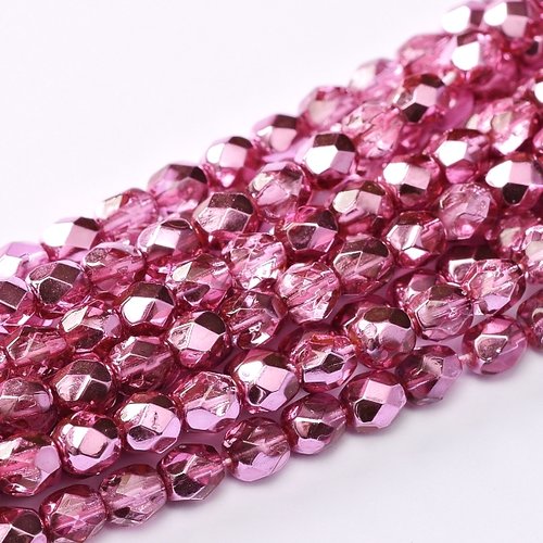 Lot 50 perles de facettes verre de boheme 4mm coloris crystal rose mettalic ice 00030/67282 - transparent - rose