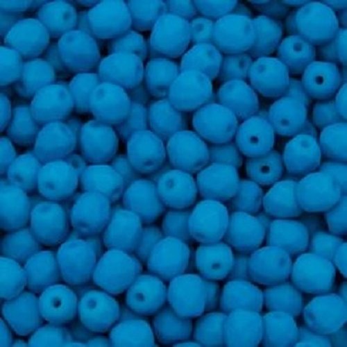 Lot 50 perles de facettes verre de boheme 4mm coloris aquamarine neon mat 02010/25127 - bleu fluo
