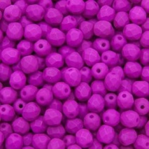 Lot 50 perles de facettes verre de boheme 4mm coloris violet neon mat 02010/25125 - violet fluo