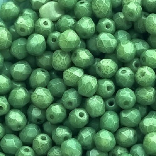 Lot 50 perles de facettes verre de boheme 4mm coloris opaque green ceramic look 03000/14459 - vert