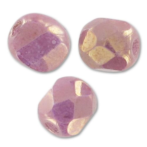 Lot 50 perles de facettes verre de boheme 4mm coloris opaque mix lila / gold ceramic look 03000/65491 - violet - rose - dore - or