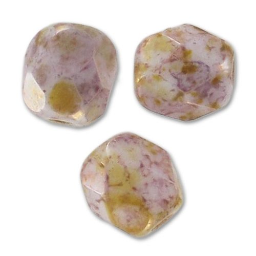 Lot 50 perles de facettes verre de boheme 4mm coloris opaque rose / gold ceramic look 03000/15695 - pink / or