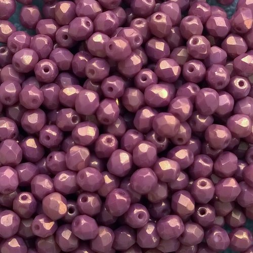 Lot 50 perles de facettes verre de boheme 4mm coloris opaque violet / gold ceramic look 03000/14496 - or