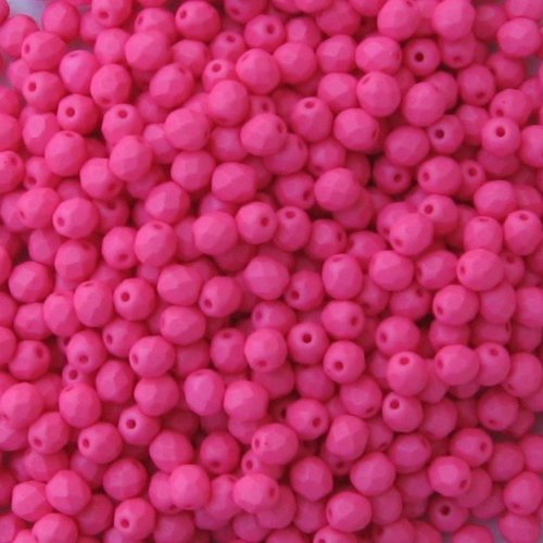 Lot 50 perles de facettes verre de boheme 4mm coloris opaque coral silk mat 02010/92606 - rose