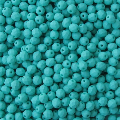 Lot 50 perles de facettes verre de boheme 4mm coloris opaque green turquoise silk mat 02010/29569 - vert
