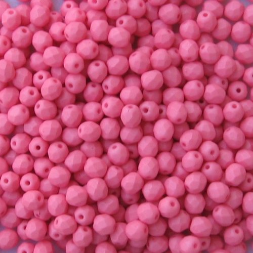 Lot 50 perles de facettes verre de boheme 4mm coloris opaque rose silk mat 02010/29560 - rose