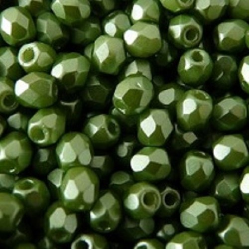 Lot 50 perles de facettes verre de boheme 4mm coloris pastel olivine 02010/25034 - vert - olive