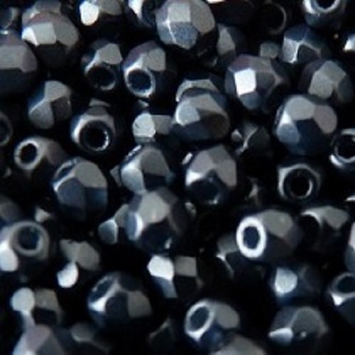 Lot 50 perles de facettes verre de boheme 4mm coloris pastel dark grey hematite 02010/25037 - gris fonce