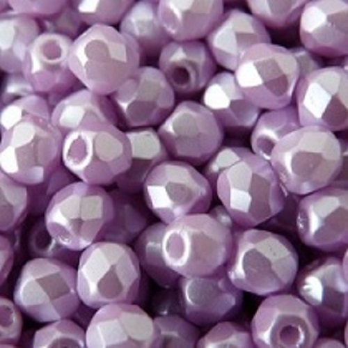 Lot 50 perles de facettes verre de boheme 4mm coloris pastel light lila 02010/25011 - violet - rose