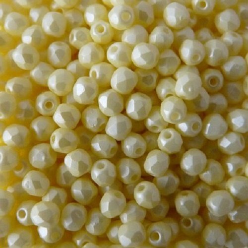 Lot 50 perles de facettes verre de boheme 4mm coloris yellow pearl 02010/29301 - jaune nacre