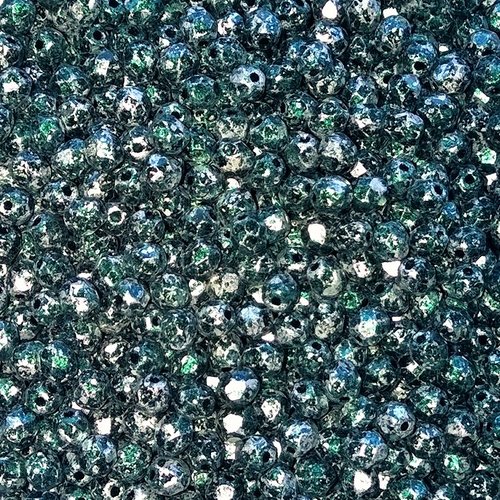 Lot 50 perles de facettes verre de boheme 4mm coloris tweedy green 23980/45707 - vert / argent