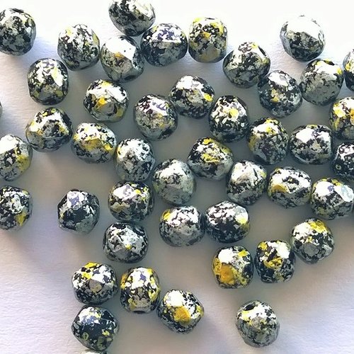 Lot 50 perles de facettes verre de boheme 4mm coloris tweedy yellow 23980/45701 - jaune / argent