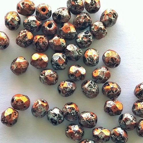 Lot 50 perles de facettes verre de boheme 4mm coloris tweedy copper 23980/45703 - cuivre / argent