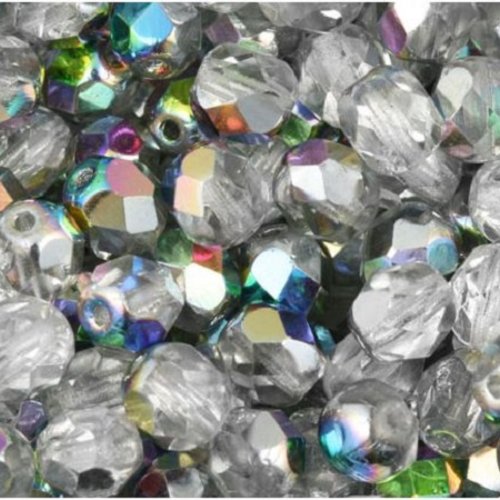 Lot 50 perles de facettes verre de boheme 4mm coloris crystal vitrail medium 00030/28101 - transparent - multicolore