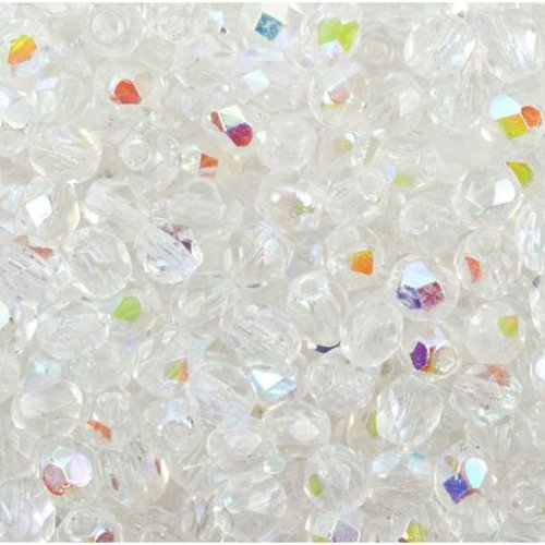 Lot 1200 perles de facettes verre de boheme 4mm coloris crystal ab  00030/28701  - transparent avec reflets