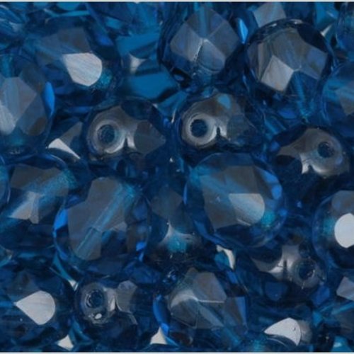 Lot 25 perles de facettes verre de boheme 6mm coloris indicolite - bleu