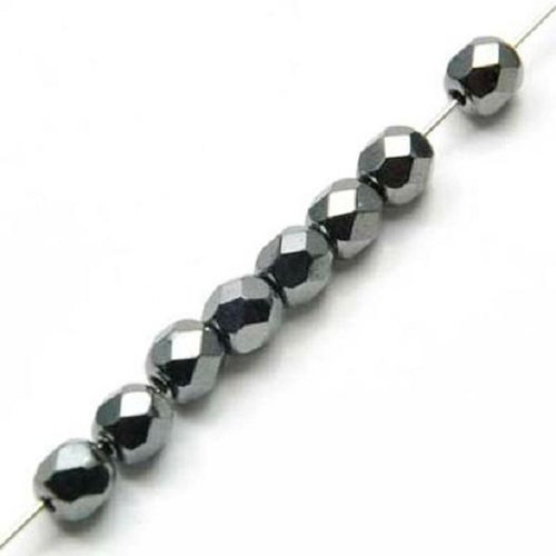 Lot 25 perles de facettes verre de boheme 6mm coloris jet hematite 23980/14400 - noir / argent