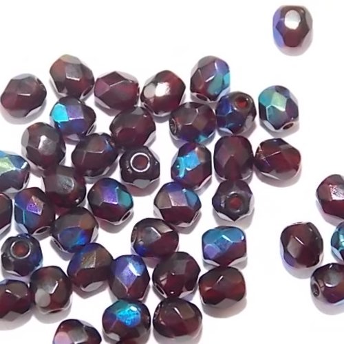 Lot 25 perles de facettes verre de boheme 6mm coloris garnet ab 90110/28701 - rouge avec des reflets
