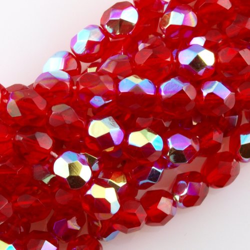 Lot 25 perles de facettes verre de boheme 6mm coloris siam ab 90100/28701 - rouge avec des reflets