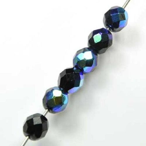 Lot 25 perles de facettes verre de boheme 6mm coloris jet ab 23980/28701 - noir - black avec des reflets