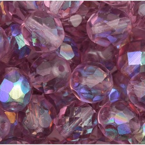 Lot 25 perles de facettes verre de boheme 6mm coloris light amethyst ab 20020/28701 - violet avec des reflets