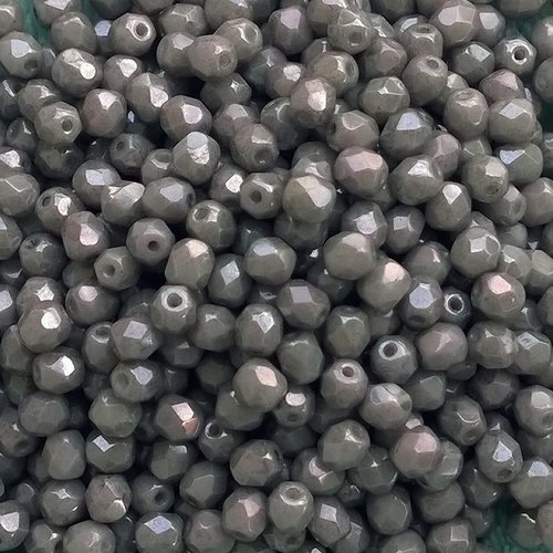 Lot 25 perles de facettes verre de boheme 6mm coloris opaque grey ceramic look 03000/14449 - gris
