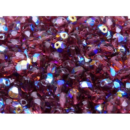 Lot 20 perles de facettes verre de boheme 8mm coloris amethyst ab 20060/28701 - violet avec des reflets