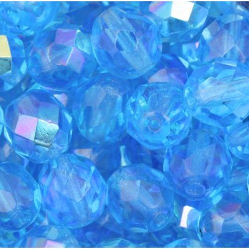 Lot 20 perles de facettes verre de boheme 8mm coloris aquamarine ab 60010/28701 - bleu avec des reflets