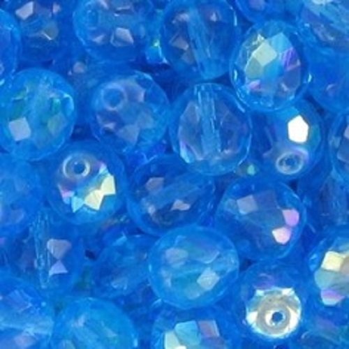 Lot 20 perles de facettes verre de boheme 8mm coloris aquamarine medium ab 60040/28701 - bleu avec des reflets