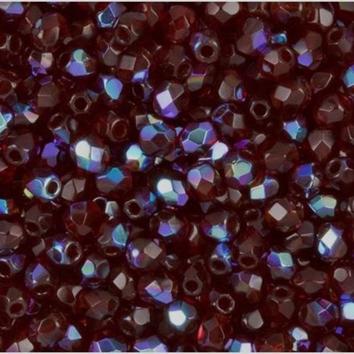 Lot 20 perles de facettes verre de boheme 8mm coloris siam ab 90110/28701 - rouge avec des reflets