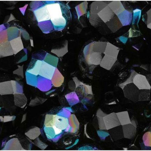 Lot 20 perles de facettes verre de boheme 8mm coloris jet ab 23980/28701 - noir - black avec des reflets