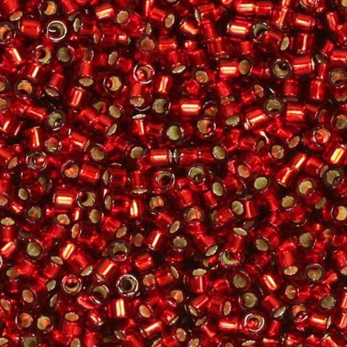 10gr perles rocailles miyuki 11/0 - 2mm coloris ruby silver lined - 11