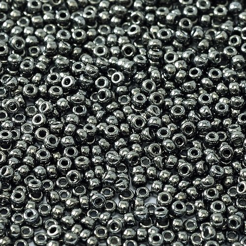 10gr perles rocailles miyuki 11/0 - 2mm coloris jet hematite - 55029 - noir / argent