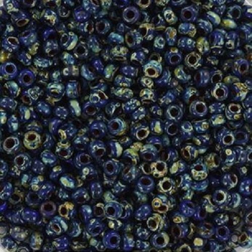 10gr perles rocailles miyuki 11/0 - 2mm coloris opaque cobalt picasso - 4518