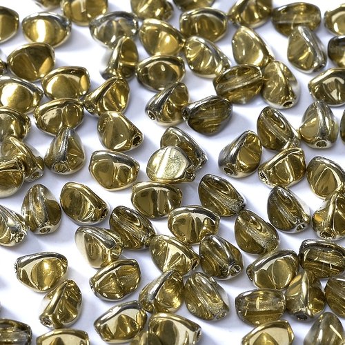 Lot 50 perles pinch 5x3mm en verre coloris crystal amber 00030/26441 - dore / or