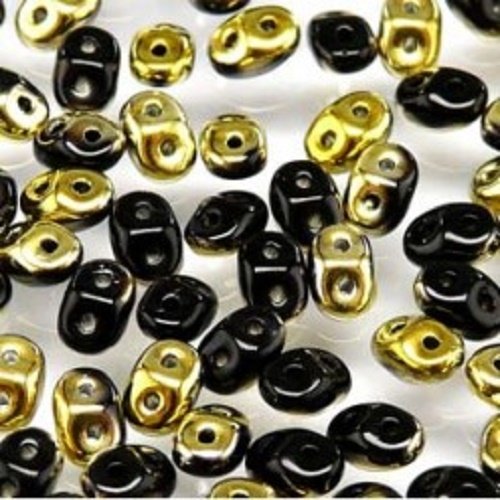 10gr superduo® 2.5x5mm en verre coloris jet dorado 23980/26441 - noir / dore - jet amber