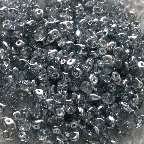 10gr superduo® 2.5x5mm en verre coloris crystal cal 00030/27001 - argent light